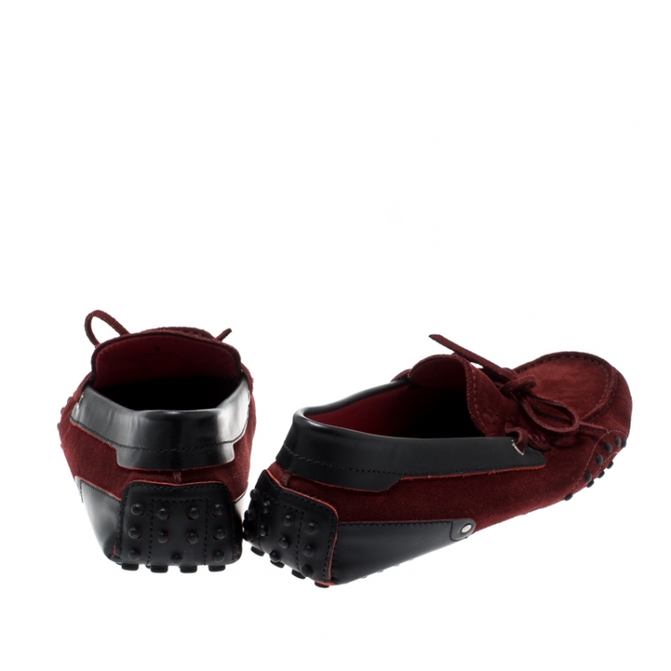 مملوكة مسبقًا Tod's For Ferrari Burgundy Suede Gommino Loafers Size 42