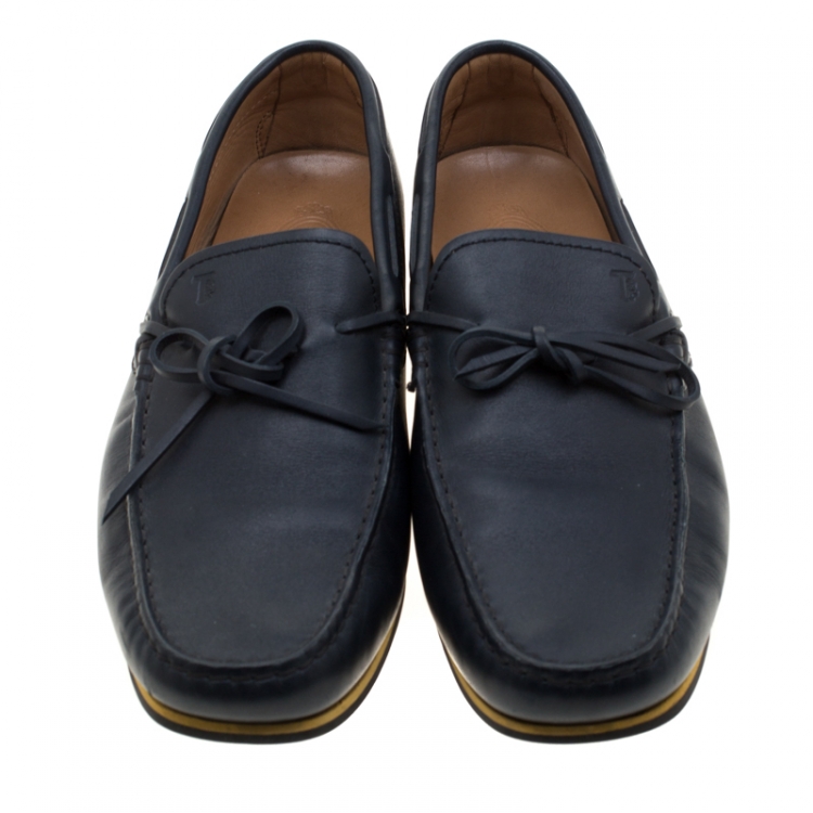 Pre Owned Tod's Blue Leather Bow Loafers Size 42.5
