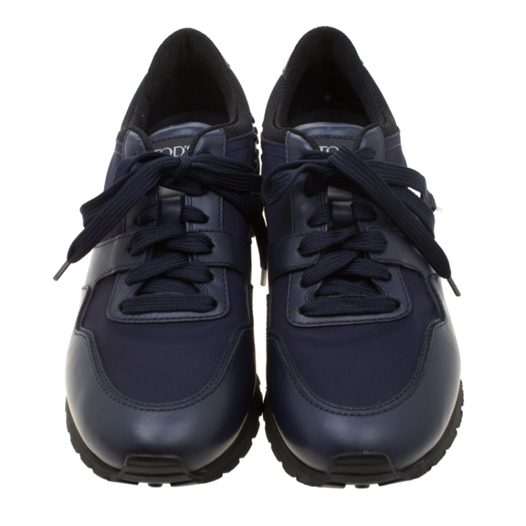 Pre Owned Tod's Blue Leather/Fabric Lace Up Sneakers Size 41