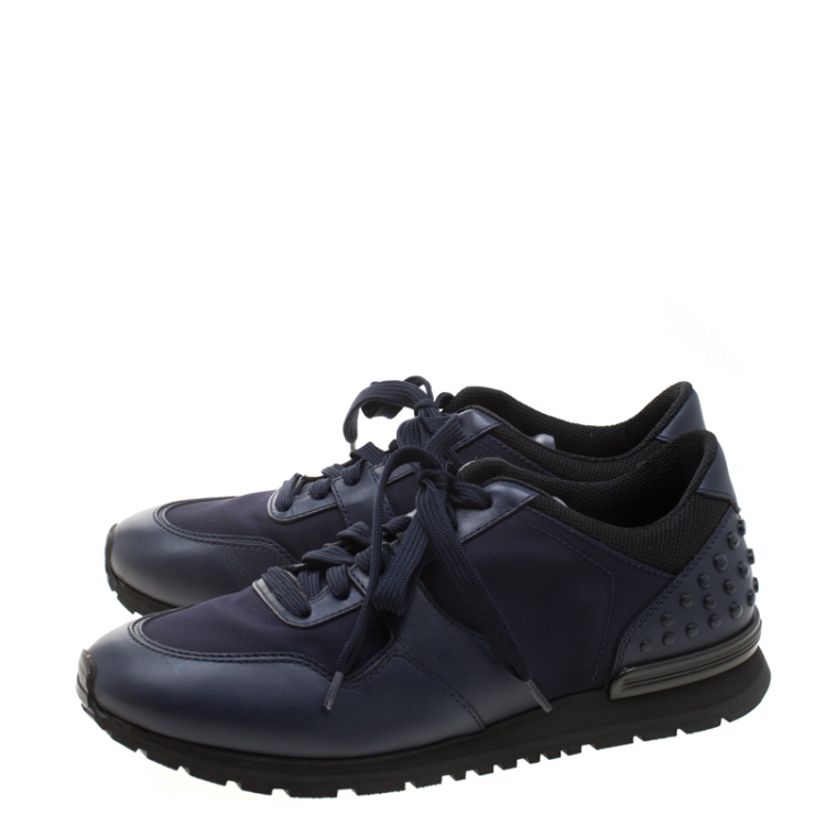 Pre Owned Tod's Blue Leather/Fabric Lace Up Sneakers Size 41