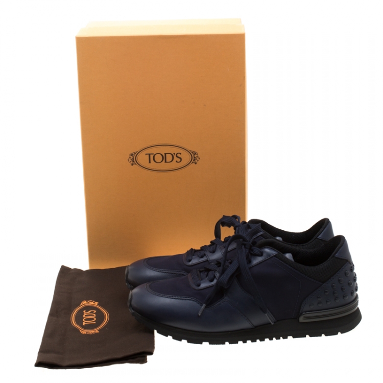 Pre Owned Tod's Blue Leather/Fabric Lace Up Sneakers Size 41