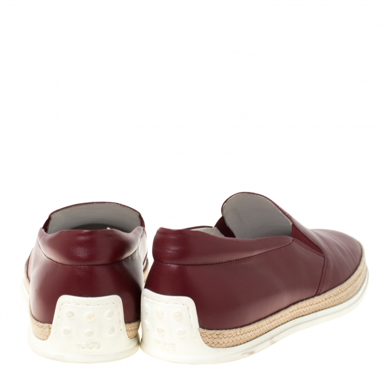 Pre Owned Tod's Burgundy Leather Slip On Espadrilles Sneakers Size 43