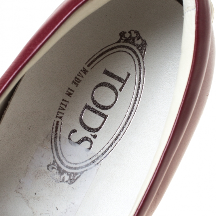 Pre Owned Tod's Burgundy Leather Slip On Espadrilles Sneakers Size 43