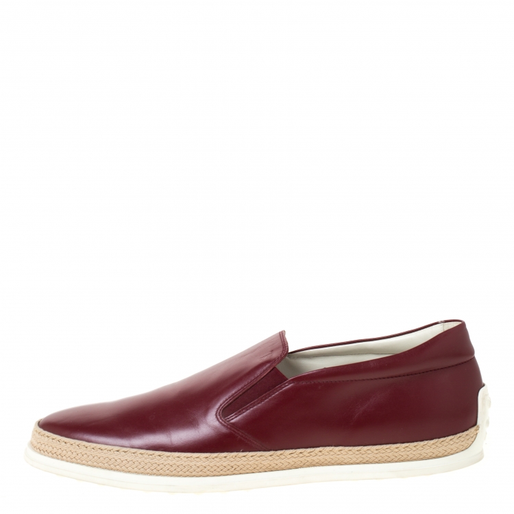 Pre Owned Tod's Burgundy Leather Slip On Espadrilles Sneakers Size 43