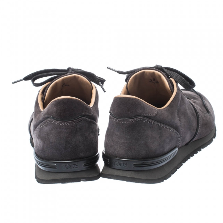 Pre Owned Tod's Dark Grey Suede Trainer Lace Up Sneakers Size 44.5