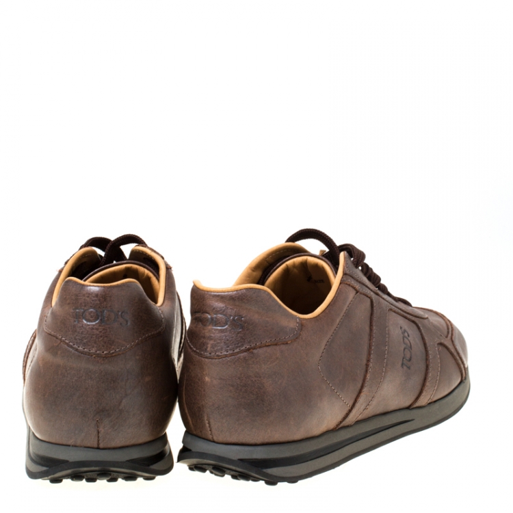 Pre Owned Tod's Dark Brown Leather Low Top Sneakers Size 42