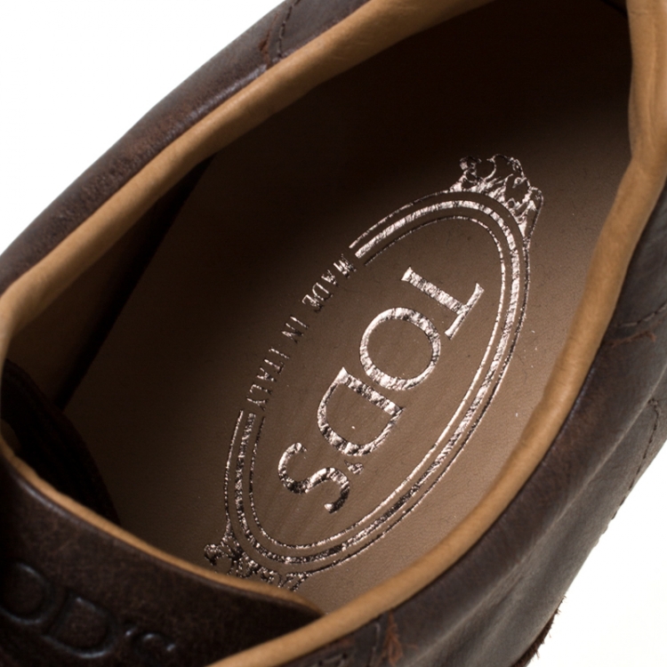Pre Owned Tod's Dark Brown Leather Low Top Sneakers Size 42