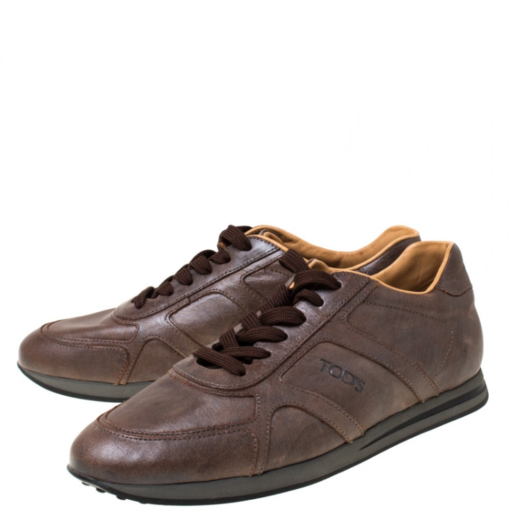 Pre Owned Tod's Dark Brown Leather Low Top Sneakers Size 42
