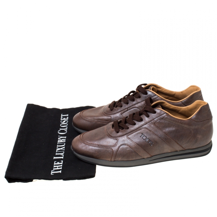 Pre Owned Tod's Dark Brown Leather Low Top Sneakers Size 42