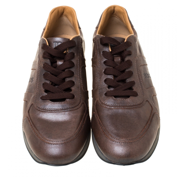 Pre Owned Tod's Dark Brown Leather Low Top Sneakers Size 42