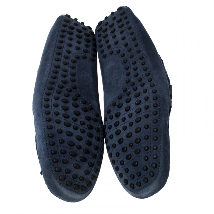 Pre Owned Tod's Blue Suede Leather Bow Slip On Loafers Size 42.5