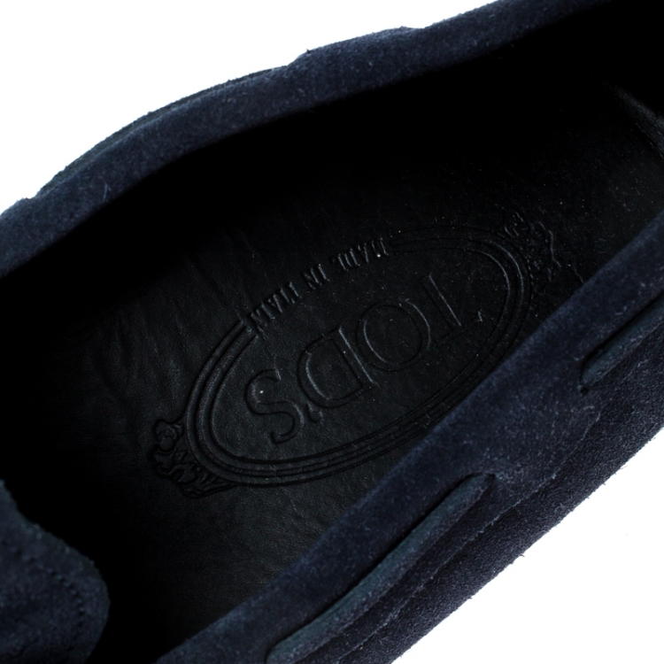 Pre Owned Tod's Blue Suede Leather Bow Slip On Loafers Size 42.5