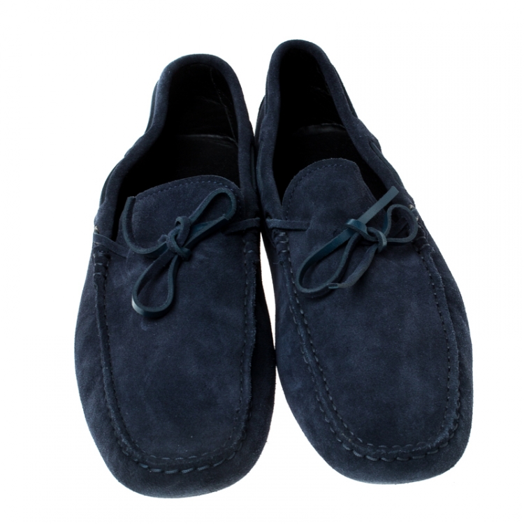 Pre Owned Tod's Blue Suede Leather Bow Slip On Loafers Size 42.5