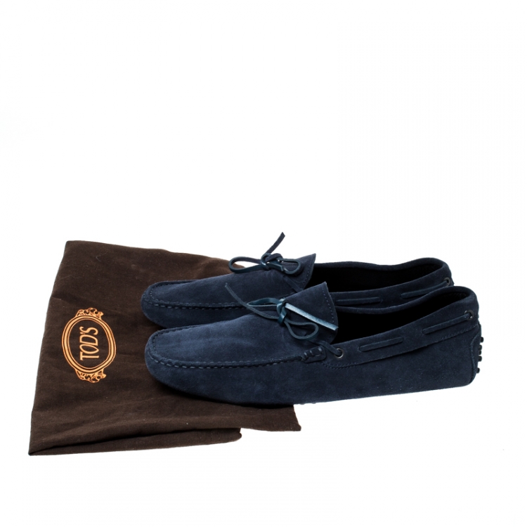 Pre Owned Tod's Blue Suede Leather Bow Slip On Loafers Size 42.5