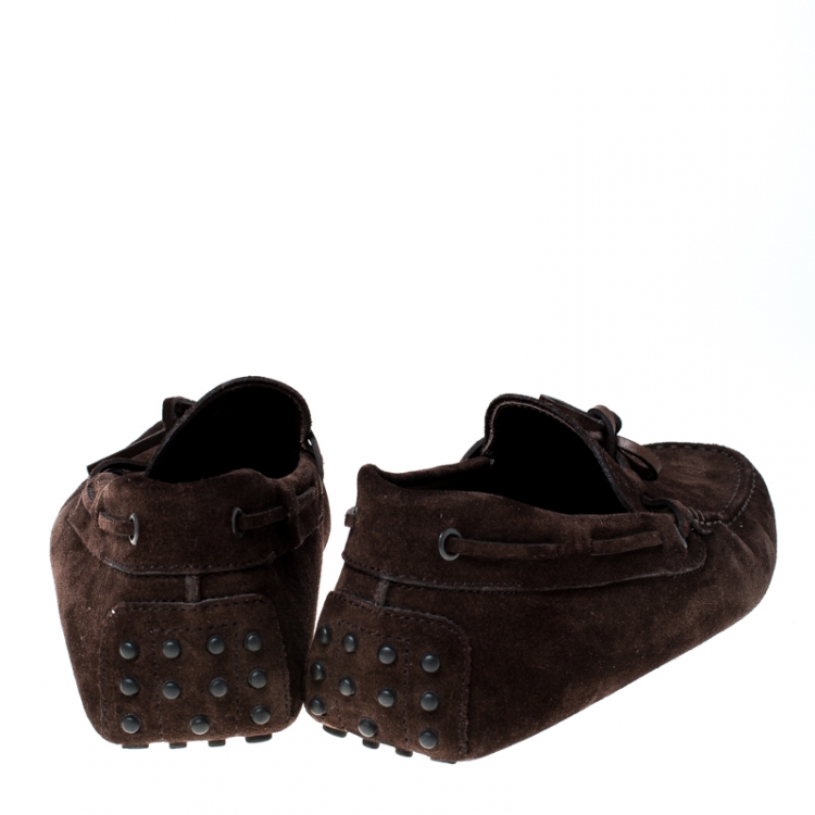 Pre Owned Tod's Brown Suede Bow Slip On Loafers Size 42