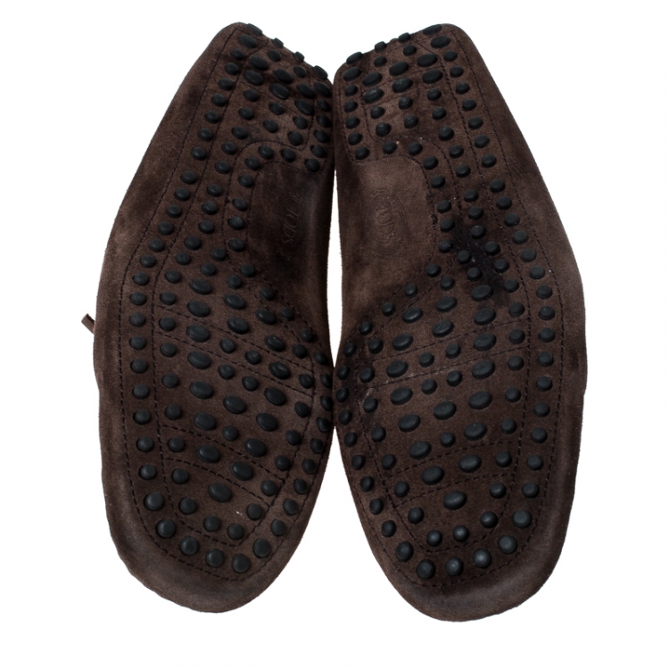 Pre Owned Tod's Brown Suede Bow Slip On Loafers Size 42