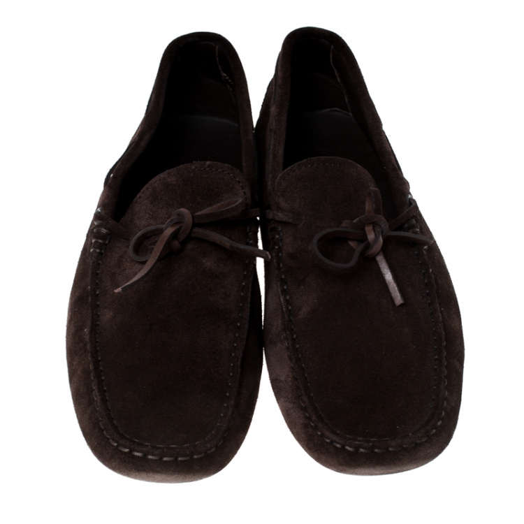 Pre Owned Tod's Brown Suede Bow Slip On Loafers Size 42