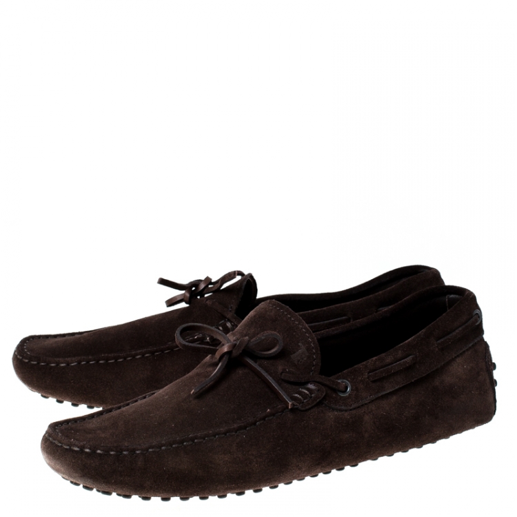 Pre Owned Tod's Brown Suede Bow Slip On Loafers Size 42