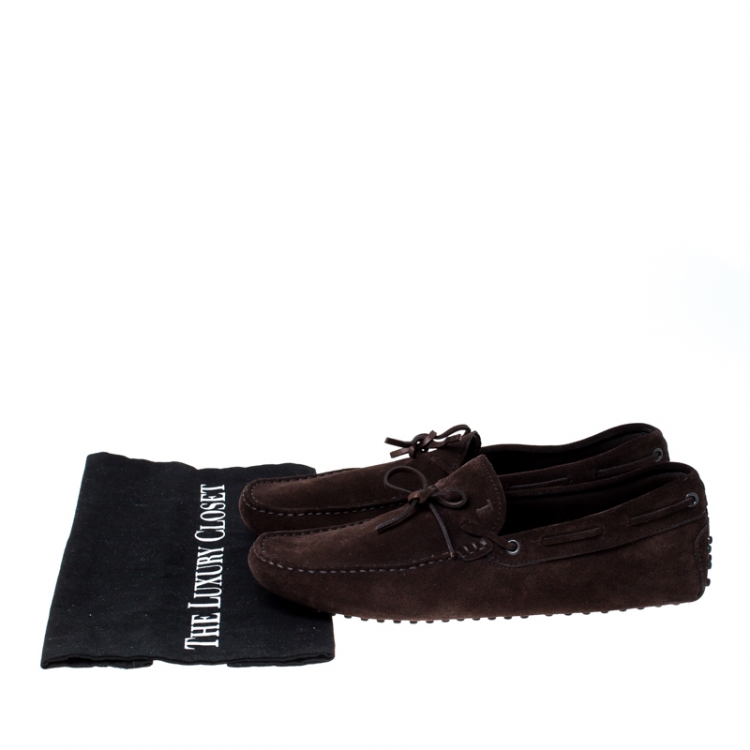 Pre Owned Tod's Brown Suede Bow Slip On Loafers Size 42