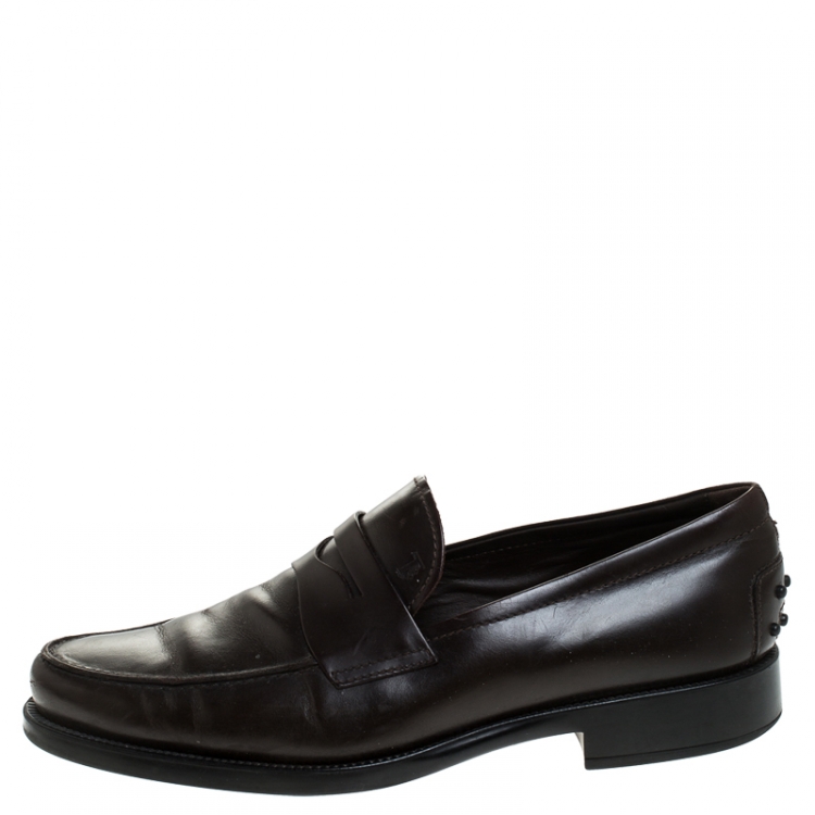 Pre Owned Tod's Brown Leather Penny Slip On Loafers Size 44