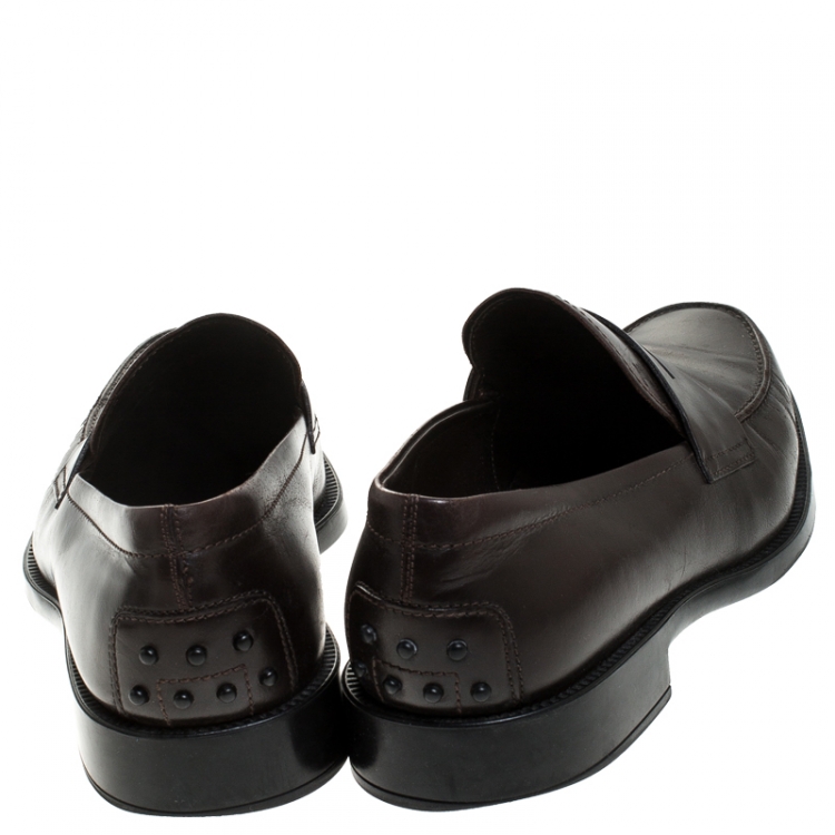 Pre Owned Tod's Brown Leather Penny Slip On Loafers Size 44