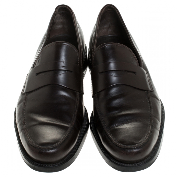 Pre Owned Tod's Brown Leather Penny Slip On Loafers Size 44