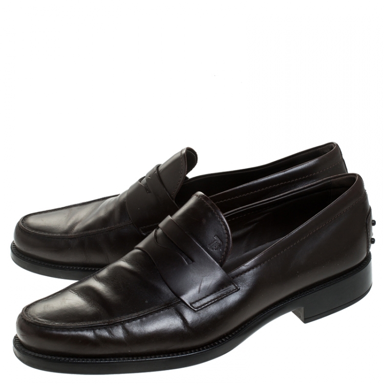Pre Owned Tod's Brown Leather Penny Slip On Loafers Size 44