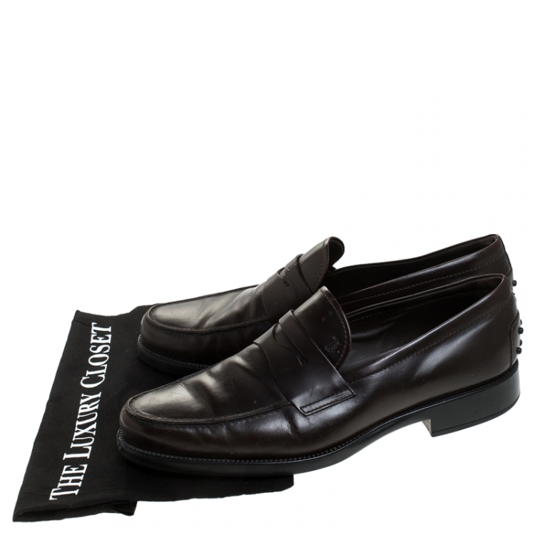 Pre Owned Tod's Brown Leather Penny Slip On Loafers Size 44