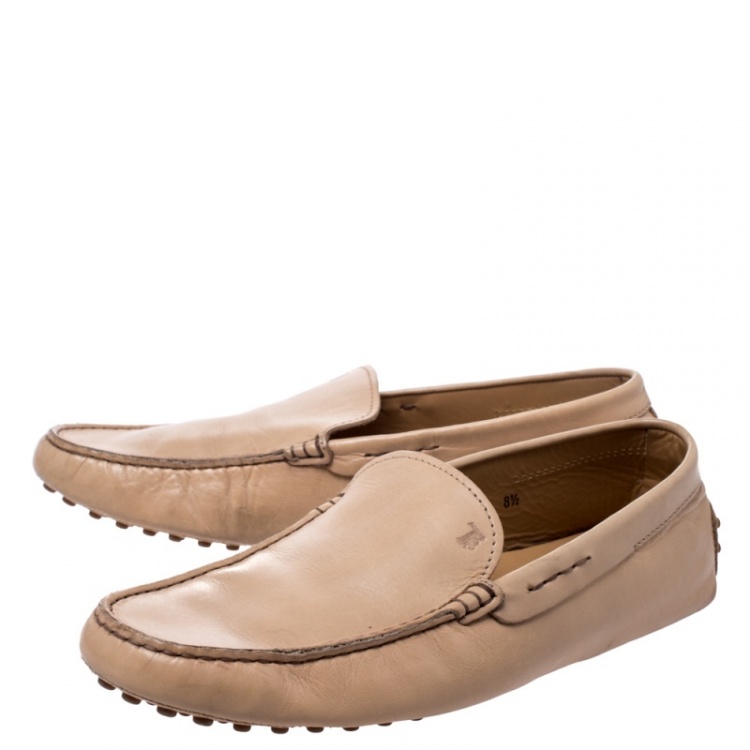 Pre Owned Tod's Beige Leather Gommino Loafers Size 42.5