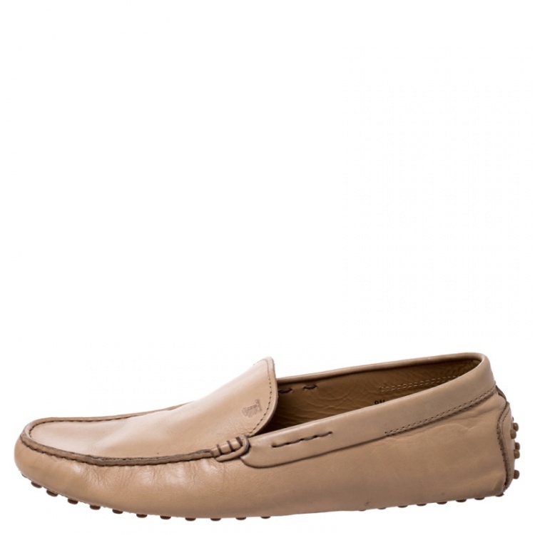 Pre Owned Tod's Beige Leather Gommino Loafers Size 42.5