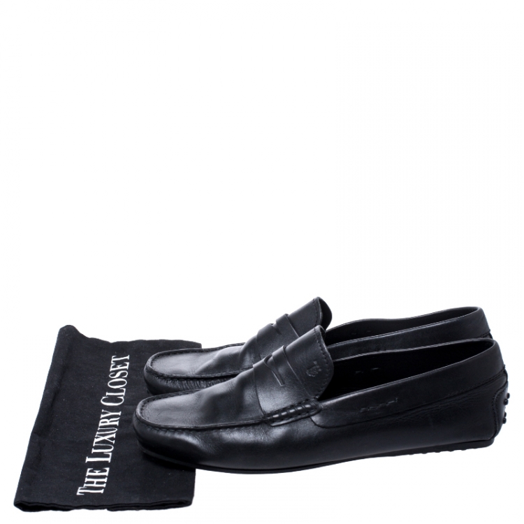 Pre Owned Tod's Black Leather Gommino Loafers Size 42.5