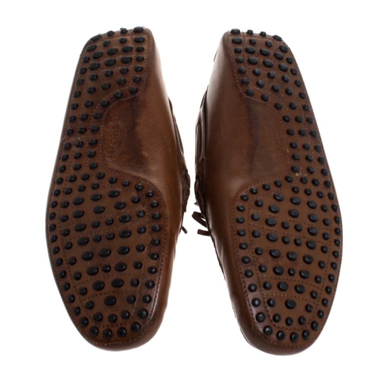 Pre Owned Tod's Brown Leather Bow Slip On Loafers Size 42