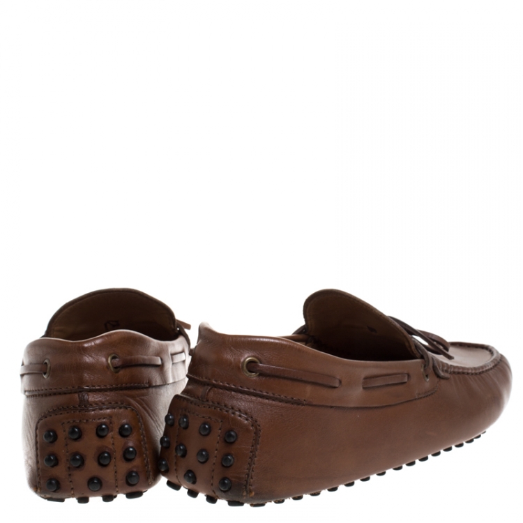 Pre Owned Tod's Brown Leather Bow Slip On Loafers Size 42