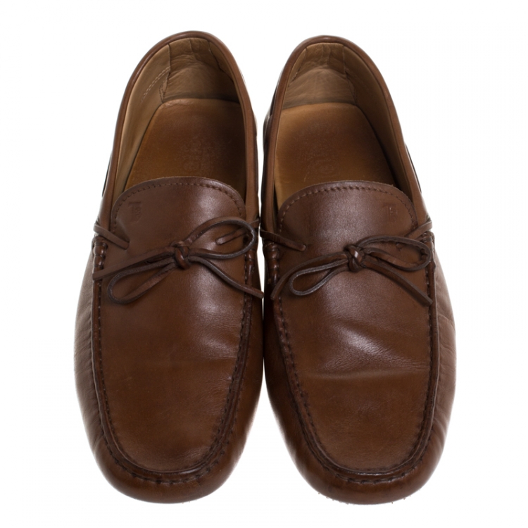 Pre Owned Tod's Brown Leather Bow Slip On Loafers Size 42