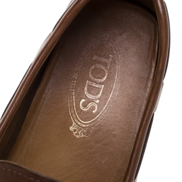 Pre Owned Tod's Brown Leather Bow Slip On Loafers Size 42