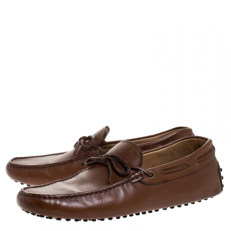Pre Owned Tod's Brown Leather Bow Slip On Loafers Size 42