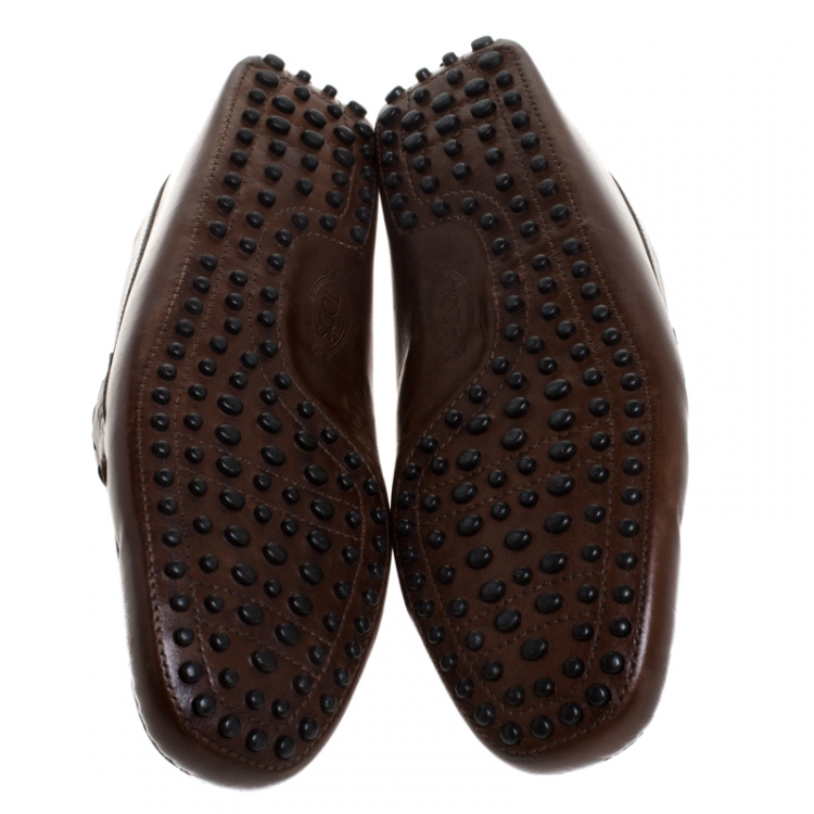 Pre Owned Tod's Brown Leather Slip On Loafers Size 41.5