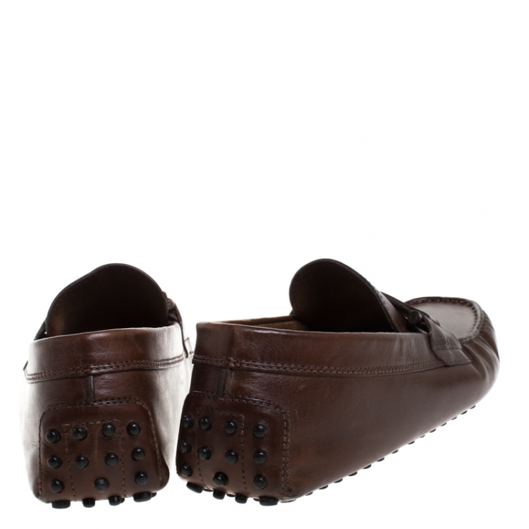 Pre Owned Tod's Brown Leather Slip On Loafers Size 41.5