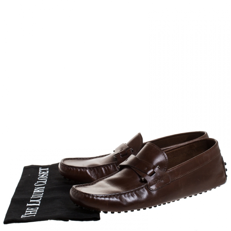 Pre Owned Tod's Brown Leather Slip On Loafers Size 41.5
