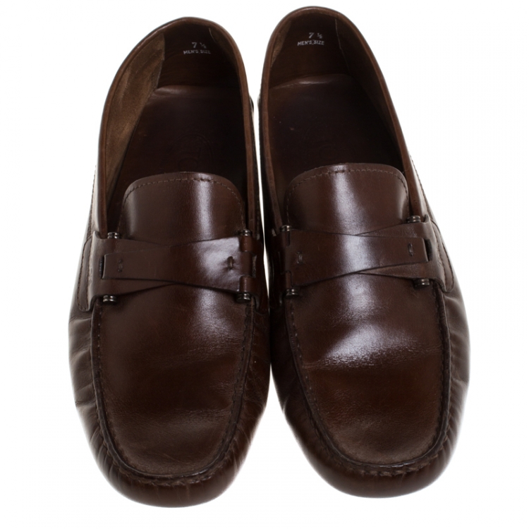 Pre Owned Tod's Brown Leather Slip On Loafers Size 41.5