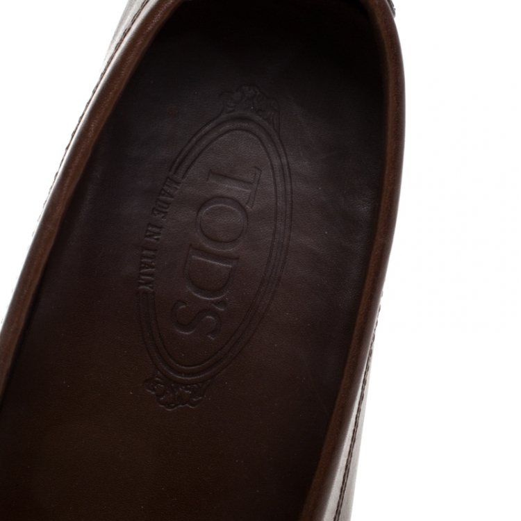 Pre Owned Tod's Brown Leather Slip On Loafers Size 41.5