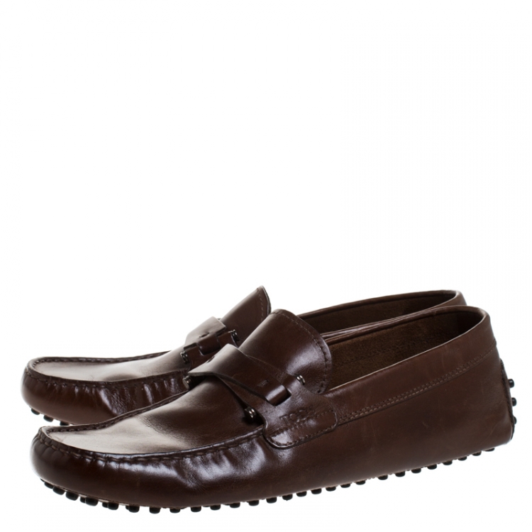 Pre Owned Tod's Brown Leather Slip On Loafers Size 41.5
