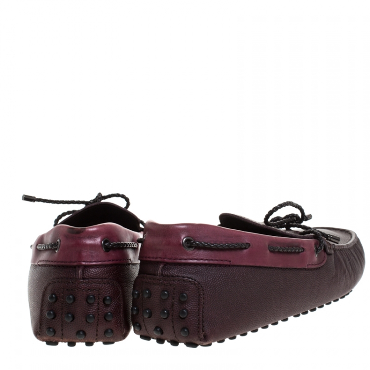 Pre Owned Tod's Brown Textured Leather Bow Slip On Loafers Size 40