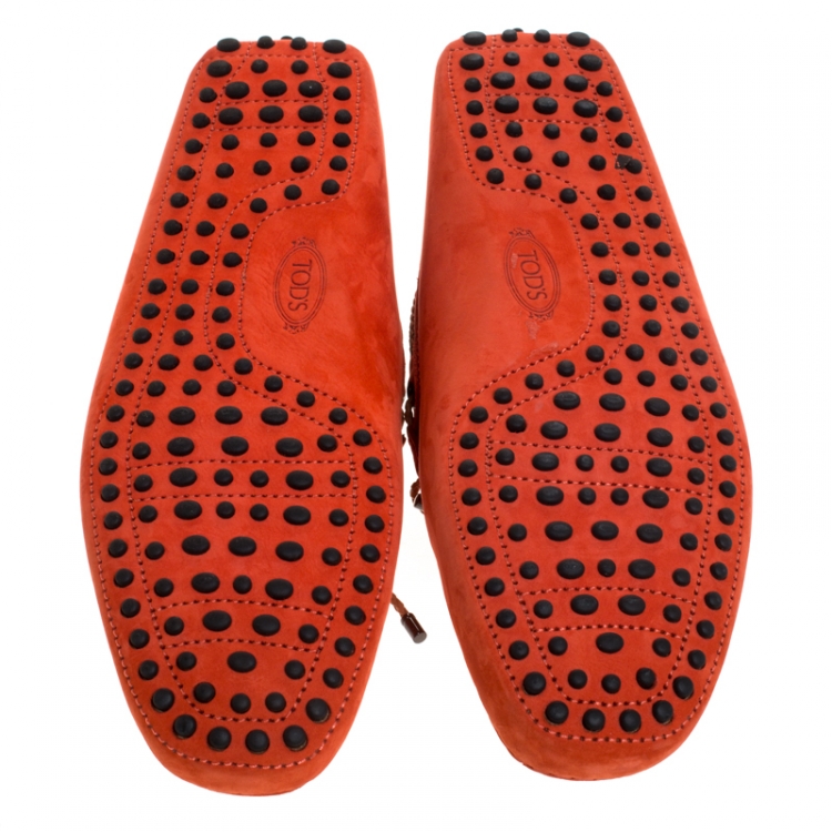Pre Owned Tod's Orange Nubuck Leather  New Gommini Loafers Size 42.5