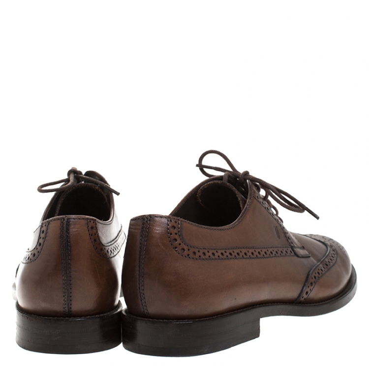 Pre Owned Tod's Brown Leather Brogue Lace Up Derby Size 41.5