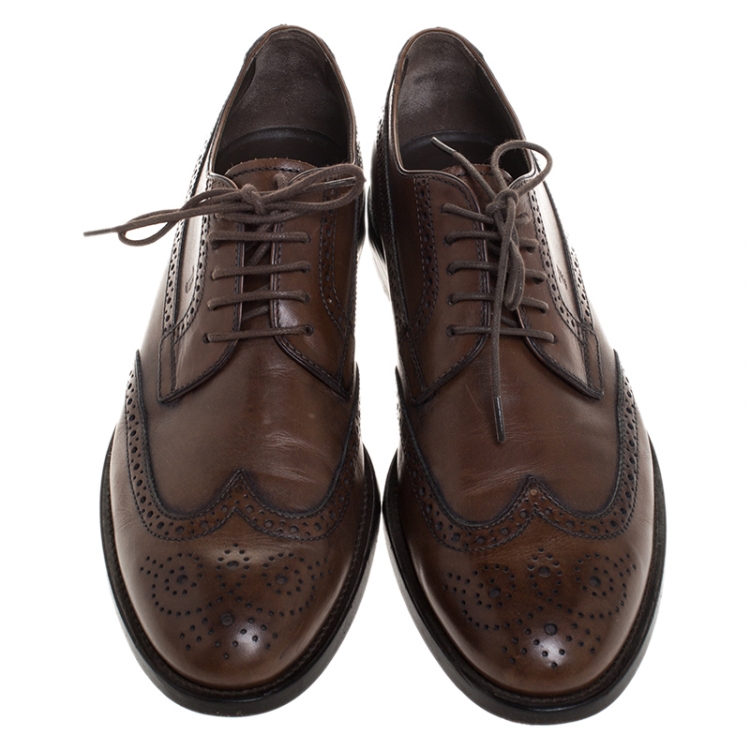 Pre Owned Tod's Brown Leather Brogue Lace Up Derby Size 41.5