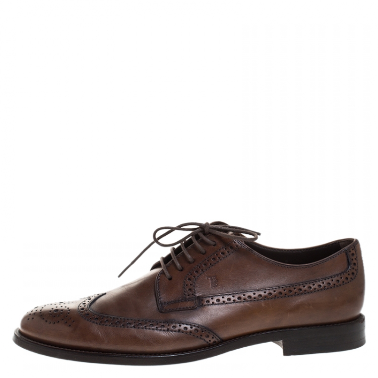 Pre Owned Tod's Brown Leather Brogue Lace Up Derby Size 41.5