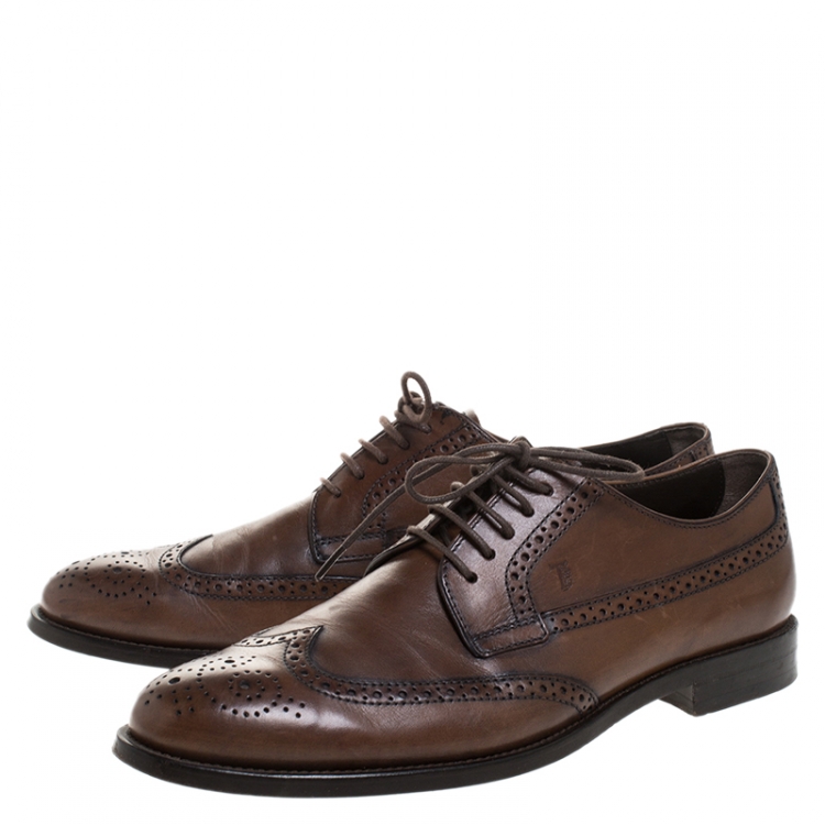 Pre Owned Tod's Brown Leather Brogue Lace Up Derby Size 41.5
