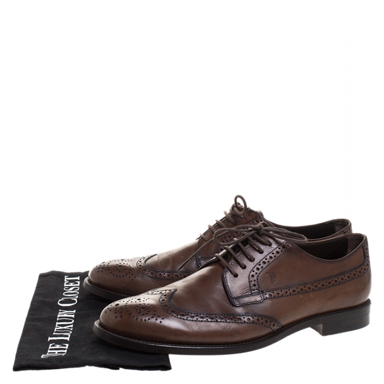 Pre Owned Tod's Brown Leather Brogue Lace Up Derby Size 41.5