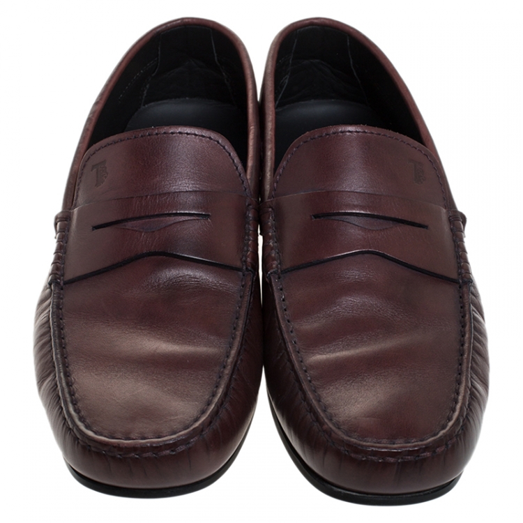 Pre Owned Tod's Brown Leather Penny Slip On Loafers Size 41